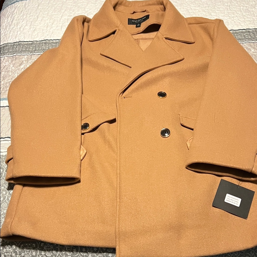 Marc New York Tan Double-Breasted Pea Coat